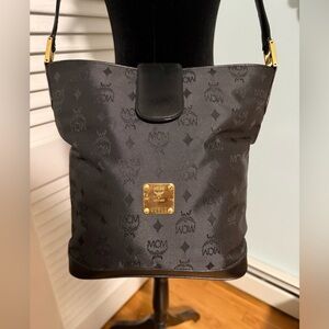MCM Black Monogram and Leather shoulder Bag! With COA